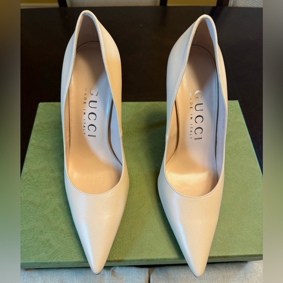 New Gucci GG High Heel Leather Beige Pumps Shoes 38 / US 8 - Picture 6 of 16